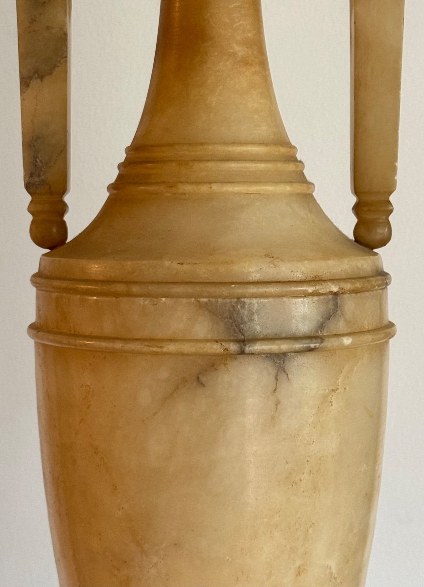 Lampe Urne Amphore En Albâtre Sculpté Espagne Art Déco Néoclassique Sculpture-photo-6