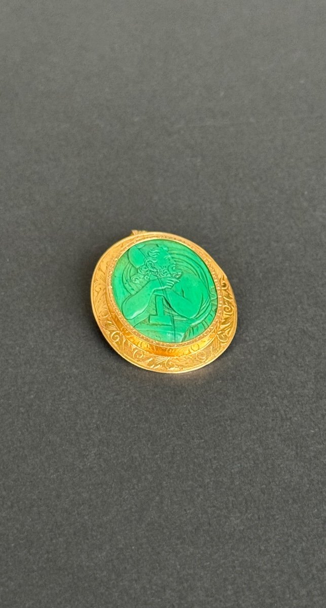 Broche pendentif Or Ornée Camée  Malachite Profil portrait homme Héphaïstos Dieu grec-photo-3