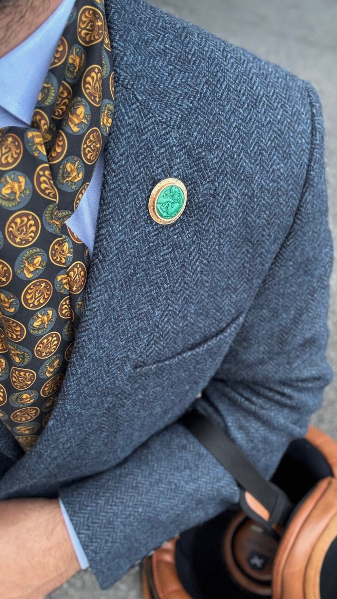 Brooch Pendant Gold Adorned Cameo Malachite Profile Portrait Man Hephaestus Greek God-photo-7