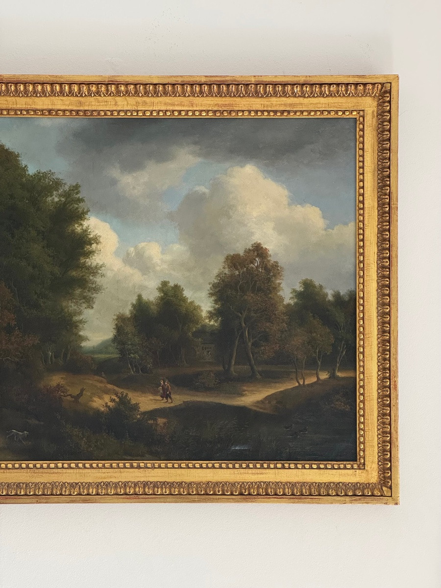 Oil On Canvas - Walkers - Landscape - French School Of The 19th Century - Louis XVI-photo-3