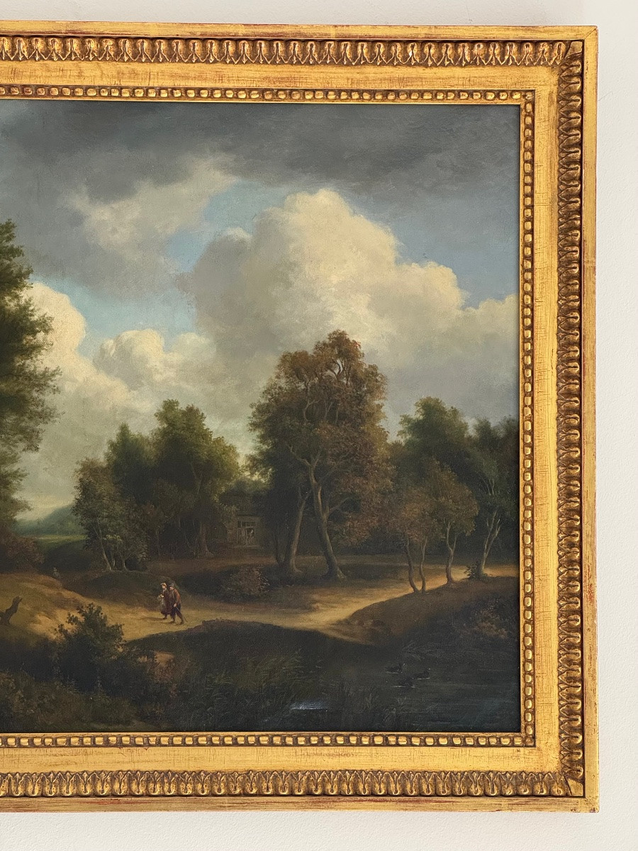 Oil On Canvas - Walkers - Landscape - French School Of The 19th Century - Louis XVI-photo-4