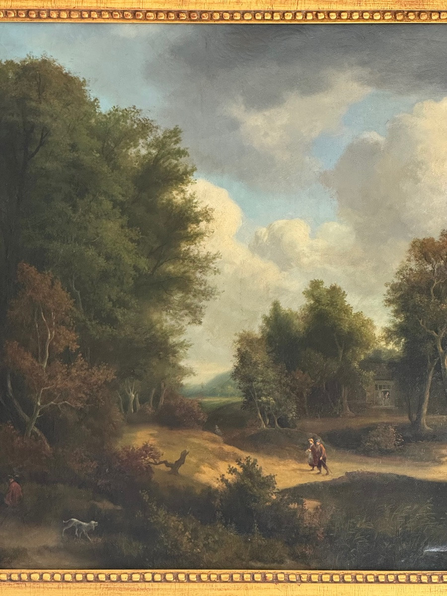 Oil On Canvas - Walkers - Landscape - French School Of The 19th Century - Louis XVI-photo-5