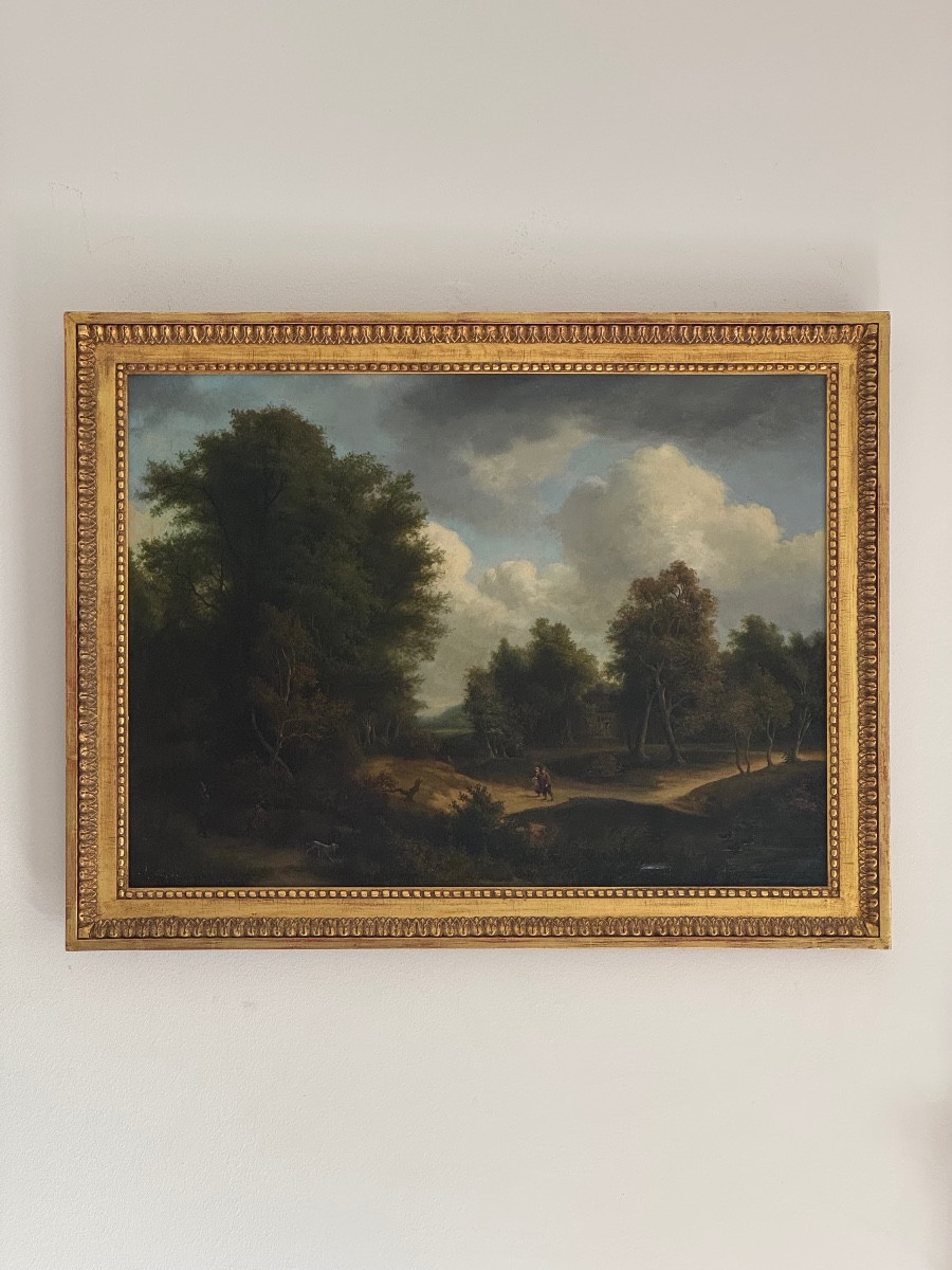 Oil On Canvas - Walkers - Landscape - French School Of The 19th Century - Louis XVI