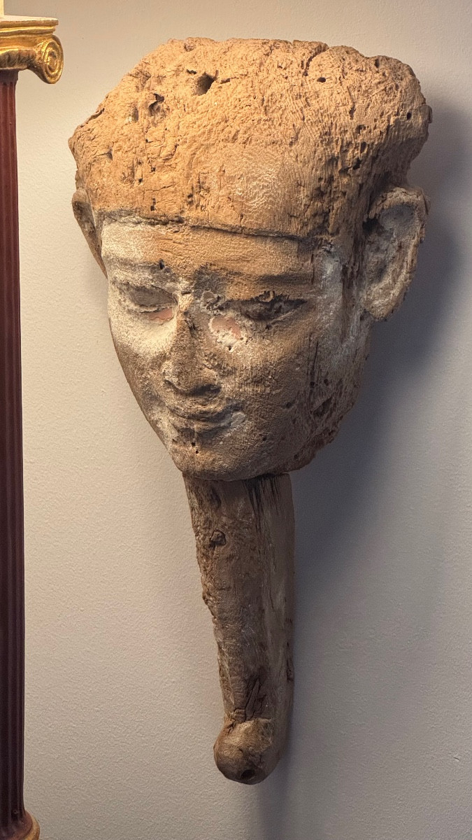 Ancient Egyptian Sarcophagus Mask Portrait Man Wearing False Beard Archaeology