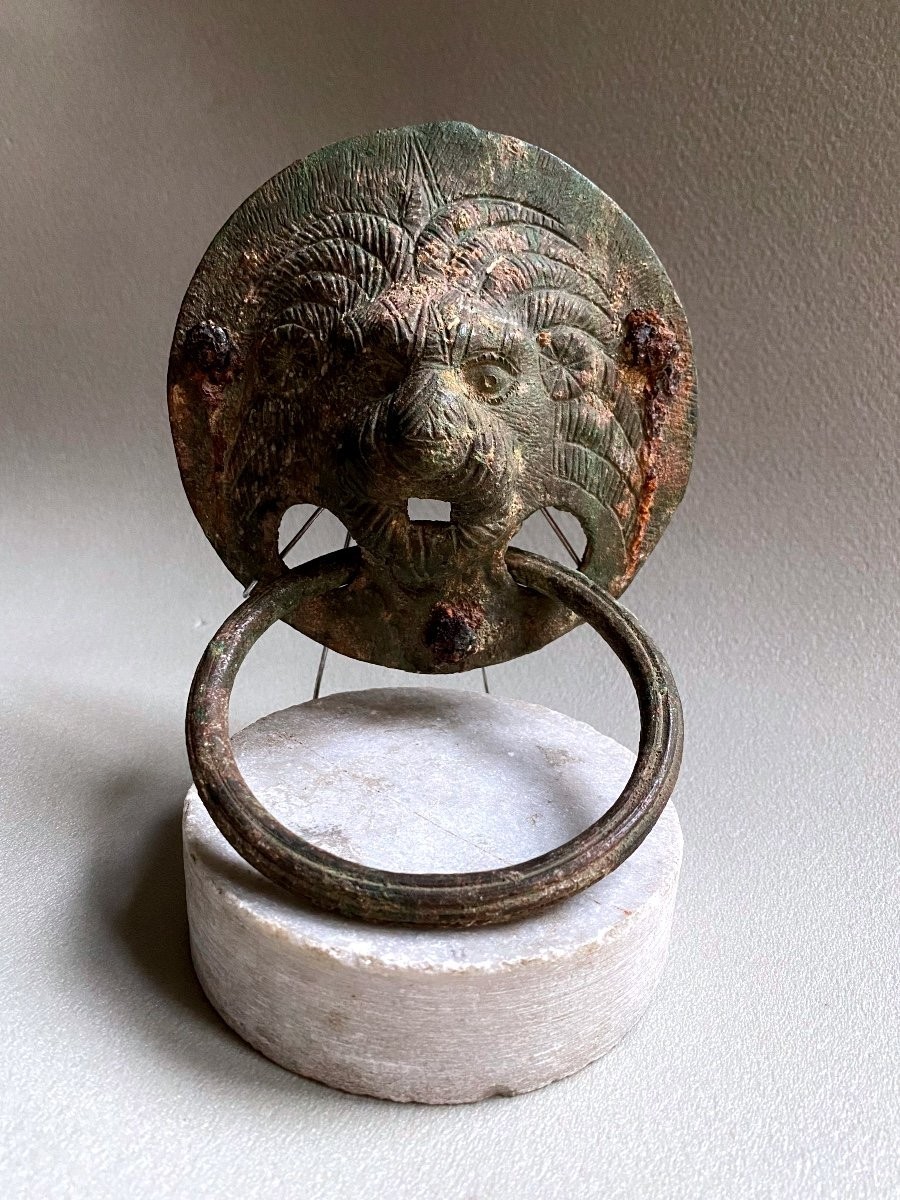 Roman Handle With Lion's Head In Antique Bronze - Roman Art - Archaeology - Door Knocker-photo-3
