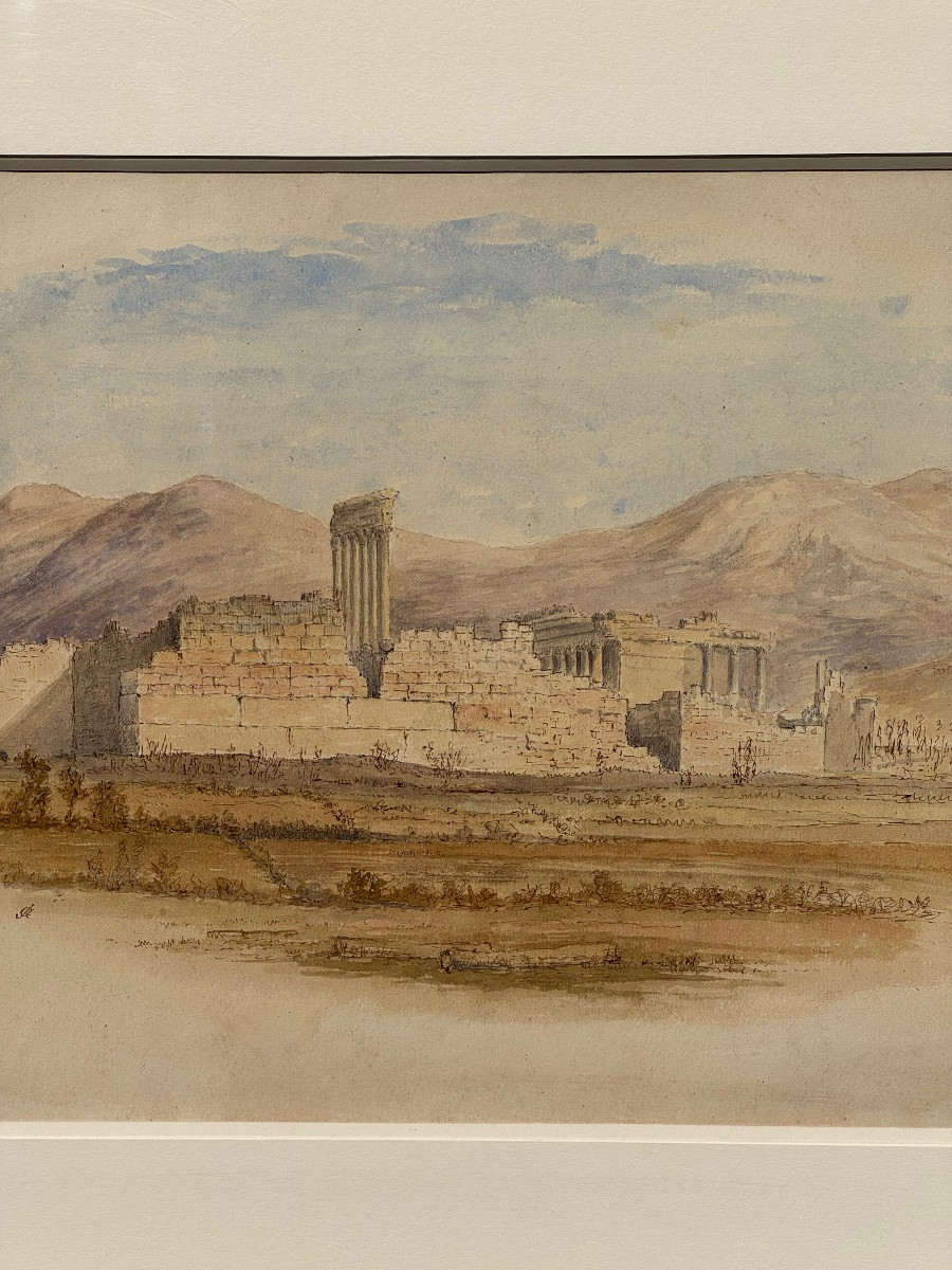 View Of The Ruins Of Baalbek In Lebanon - Drawing - Watercolor - English School - 19th Century - Temple - Ancient-photo-2