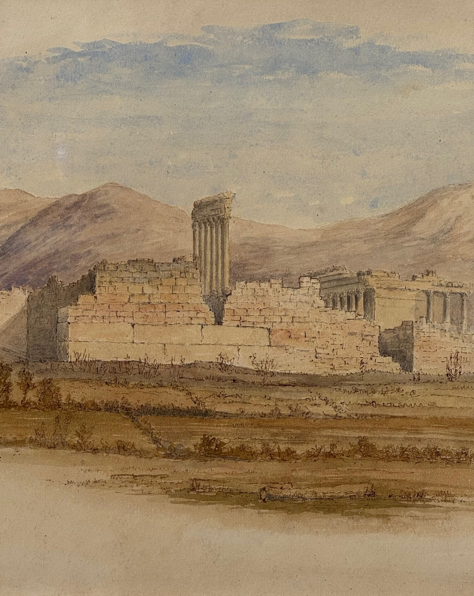 View Of The Ruins Of Baalbek In Lebanon - Drawing - Watercolor - English School - 19th Century - Temple - Ancient