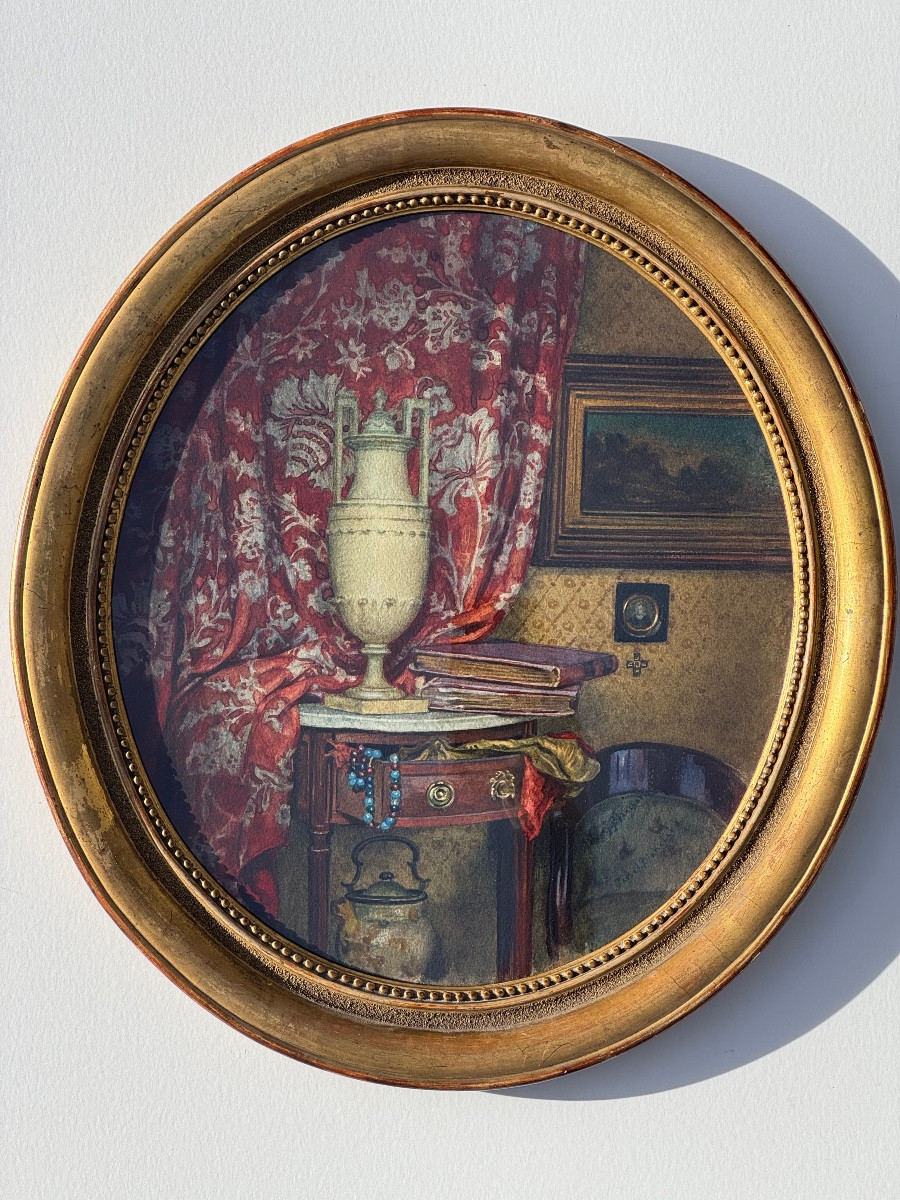 Interior Scene By Pascal Blanchard, Watercolor, French School, 19th Century