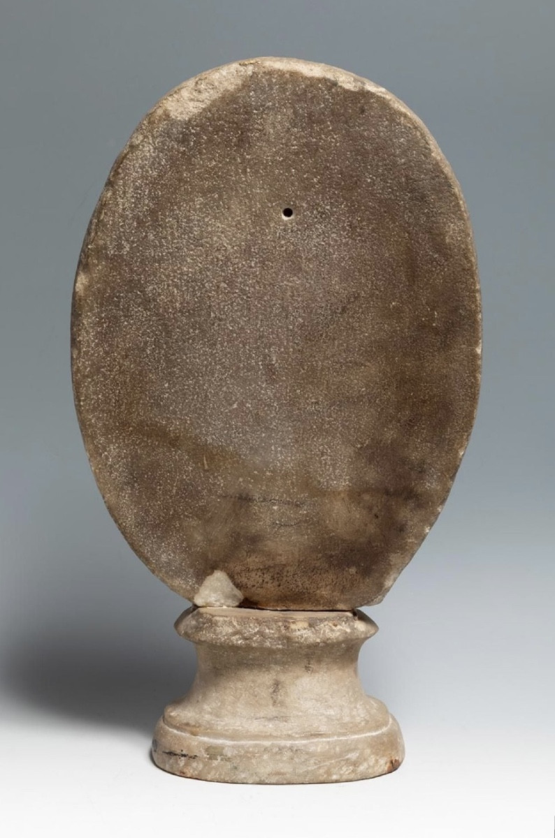 Vierge Voilée en Médaillon–Albâtre-Femme-Piédouche-Sculpture-Travail ancien (au moins XIXe )-photo-4