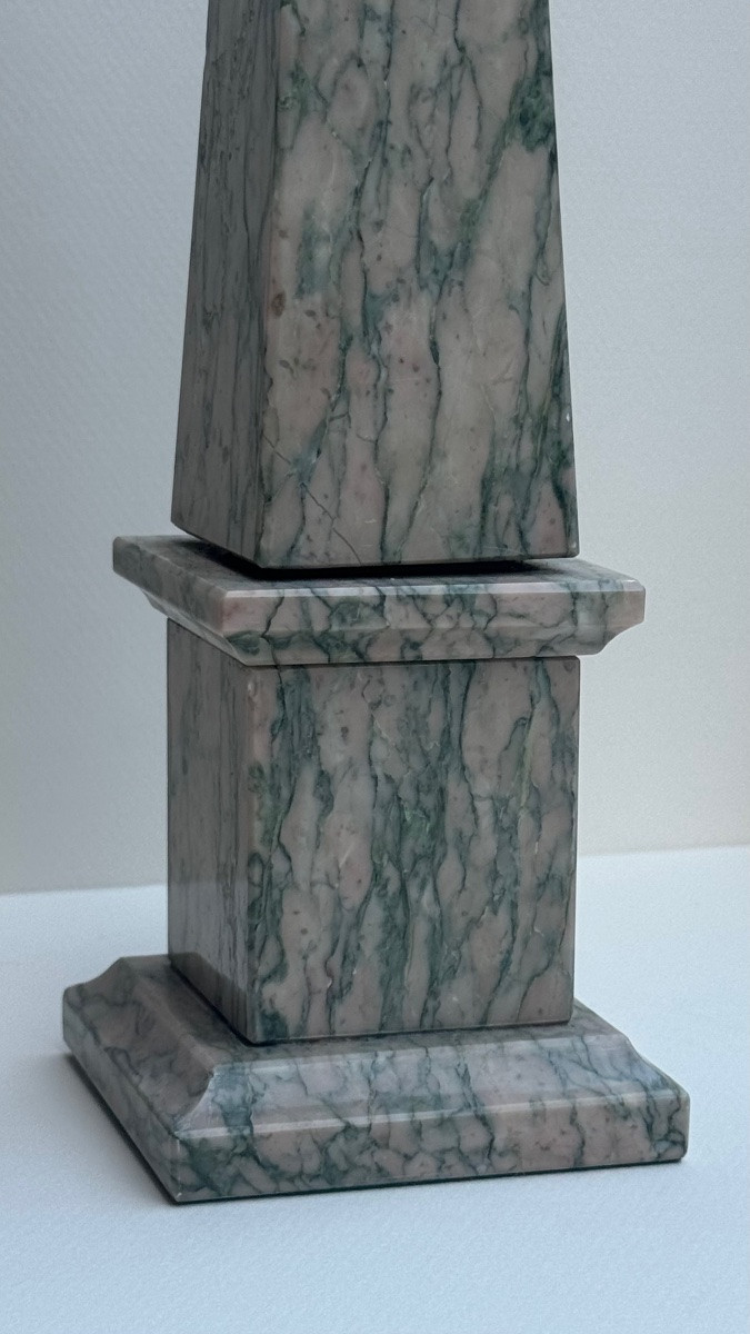 Pair Of Obelisks In Pink And Green Campan Marble, Neoclassical Style-photo-4