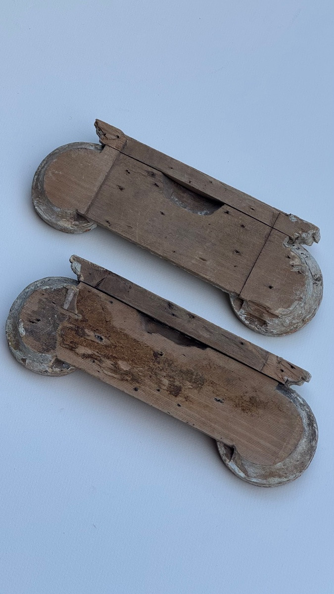 Paire d’appliques murales en bois sculpté–Chapiteaux ioniques fragmentaires–Antique-photo-7