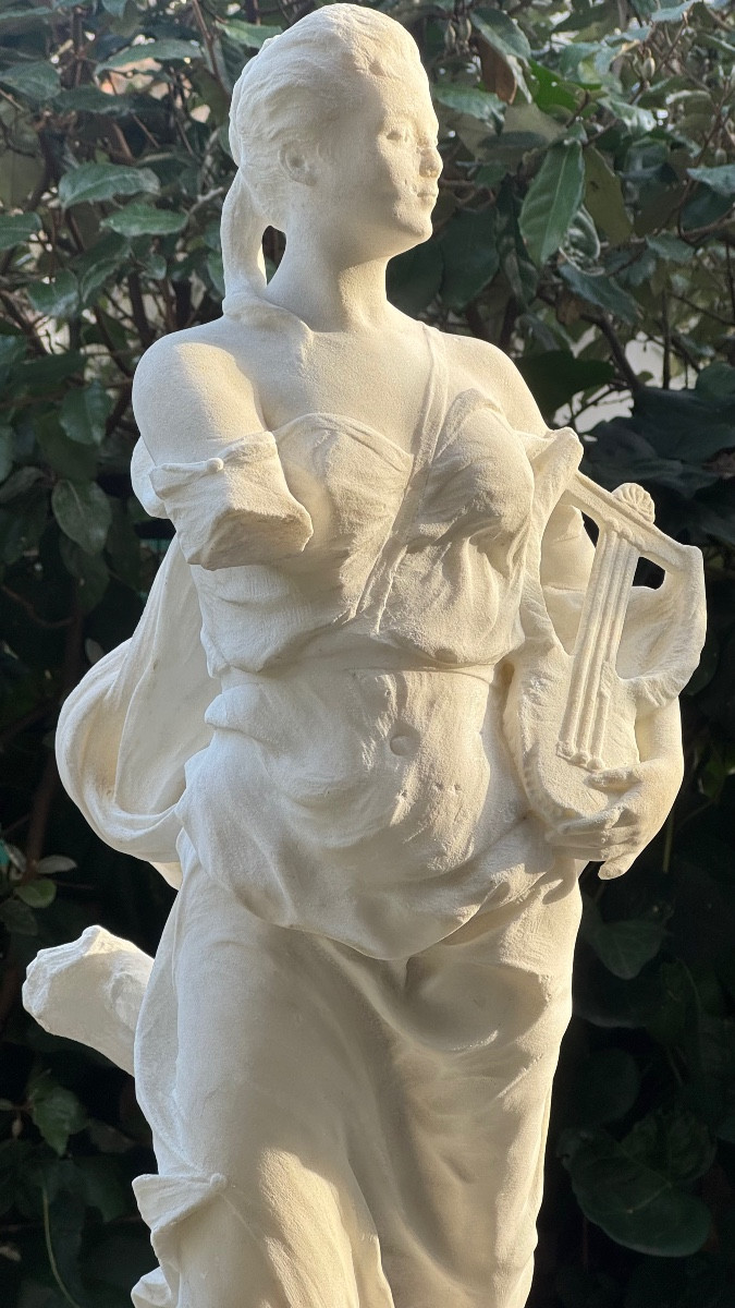 Sculpture en marbre-Allégorie de la musique-Femme-Statue-Léopold Savine-photo-4