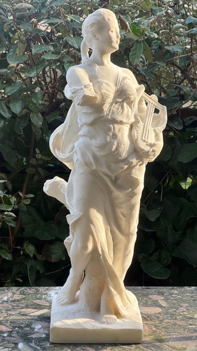Marble Sculpture - Allegory Of Music - Woman - Statue - Léopold Savine-photo-2
