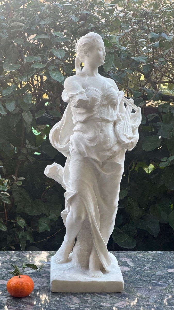 Marble Sculpture - Allegory Of Music - Woman - Statue - Léopold Savine-photo-4