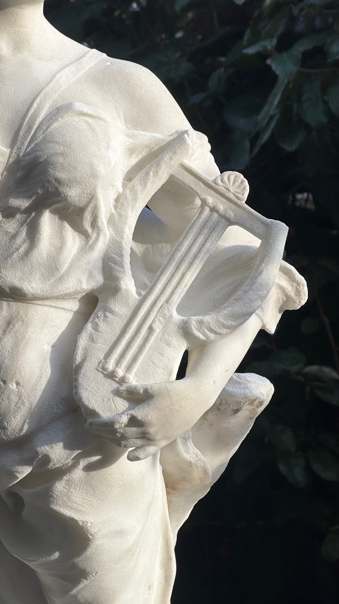 Marble Sculpture - Allegory Of Music - Woman - Statue - Léopold Savine-photo-3