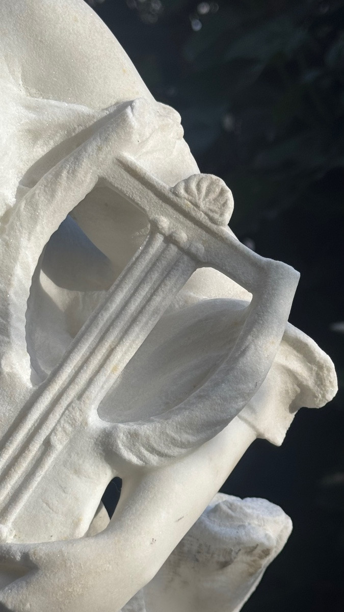 Marble Sculpture - Allegory Of Music - Woman - Statue - Léopold Savine-photo-4