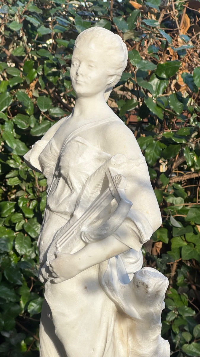 Marble Sculpture - Allegory Of Music - Woman - Statue - Léopold Savine-photo-5