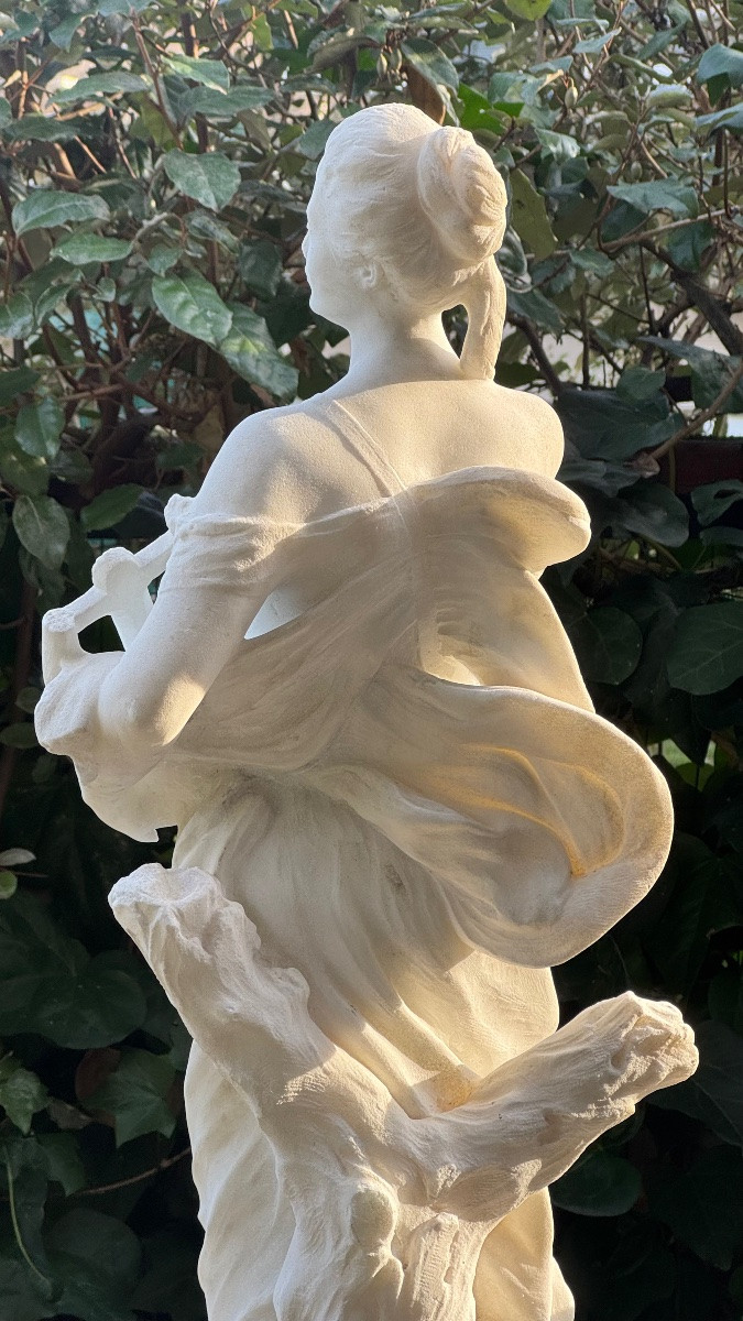 Marble Sculpture - Allegory Of Music - Woman - Statue - Léopold Savine-photo-6