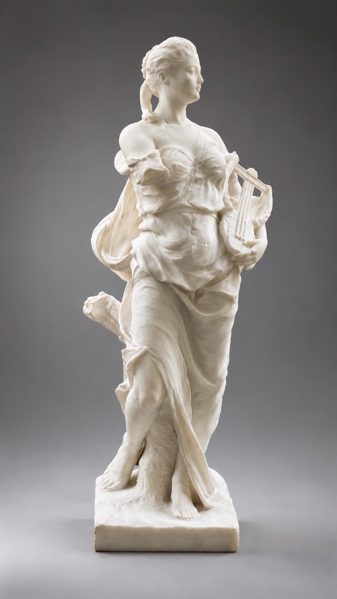 Marble Sculpture - Allegory Of Music - Woman - Statue - Léopold Savine