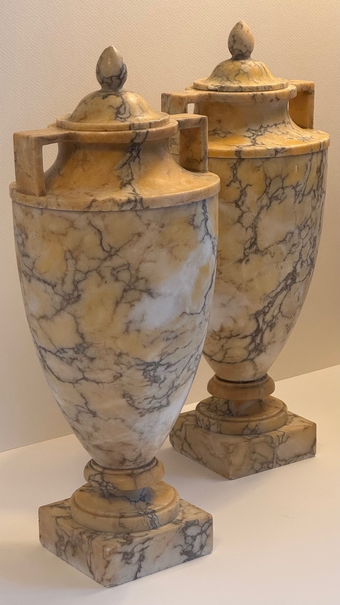 Pair Of Covered Yellow Marble Urns - Vase - 19th Century - Neoclassical-photo-5