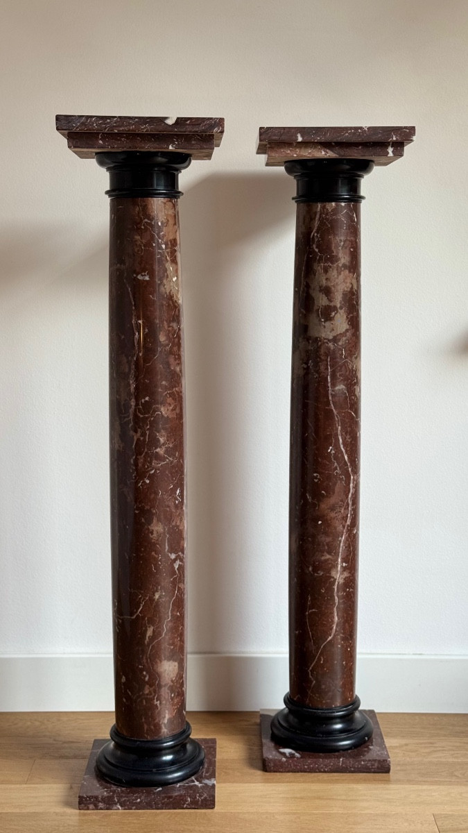 Paire de colonnes en marbre - XIXe - XXe siècle - Piédestal - Sellette - Support-photo-2