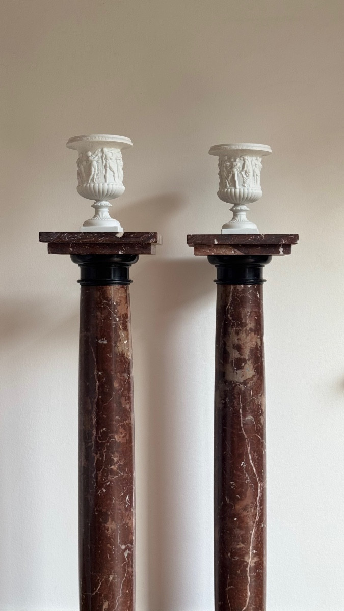 Paire de colonnes en marbre - XIXe - XXe siècle - Piédestal - Sellette - Support-photo-4