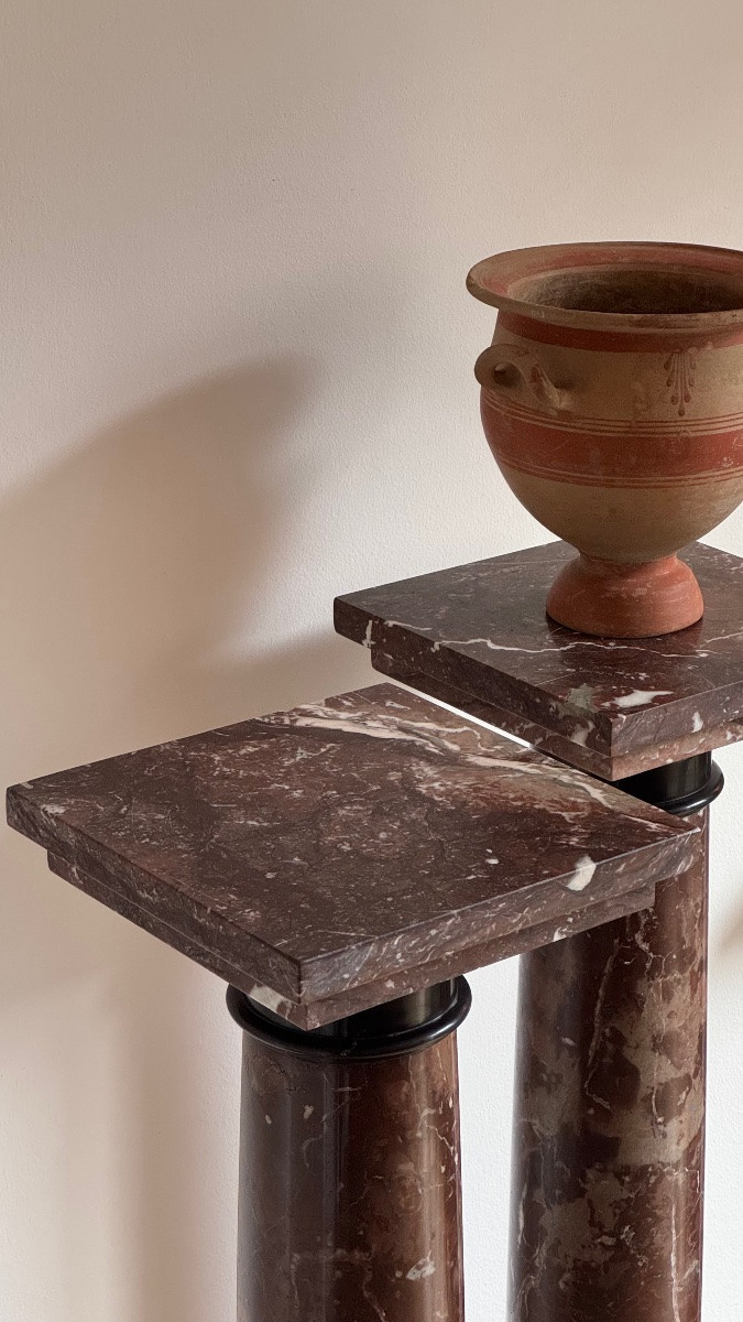 Paire de colonnes en marbre - XIXe - XXe siècle - Piédestal - Sellette - Support-photo-7