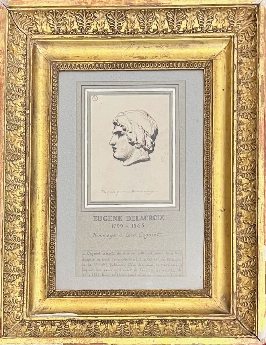 Léon COGNIET - Eugène Delacroix - Tête D’homme de profil - D’après l’Antique - Dessin Encadré