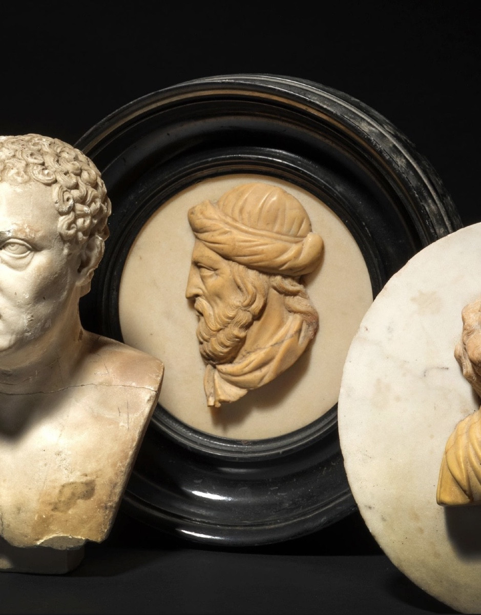 Sculpture orientaliste Bas-relief en Marbre- Portrait Profil-XIXe-style antique néoclassique