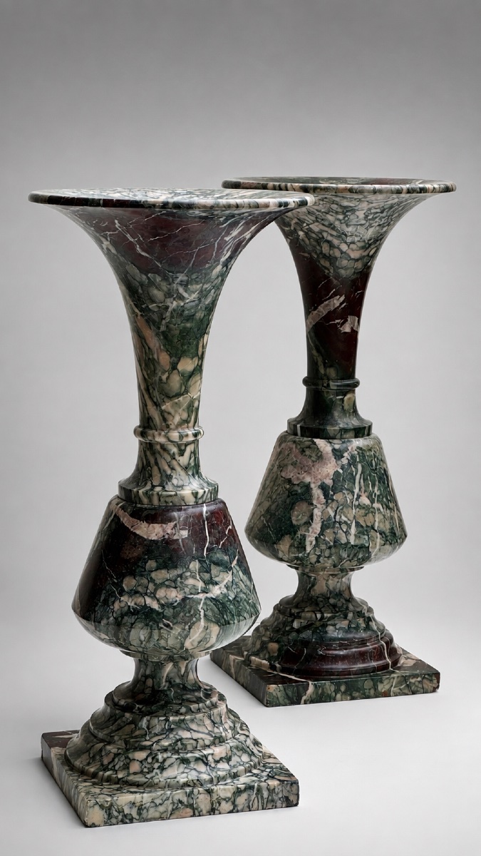Paire de vases cornets néoclassiques en marbre de Campan grand mélange