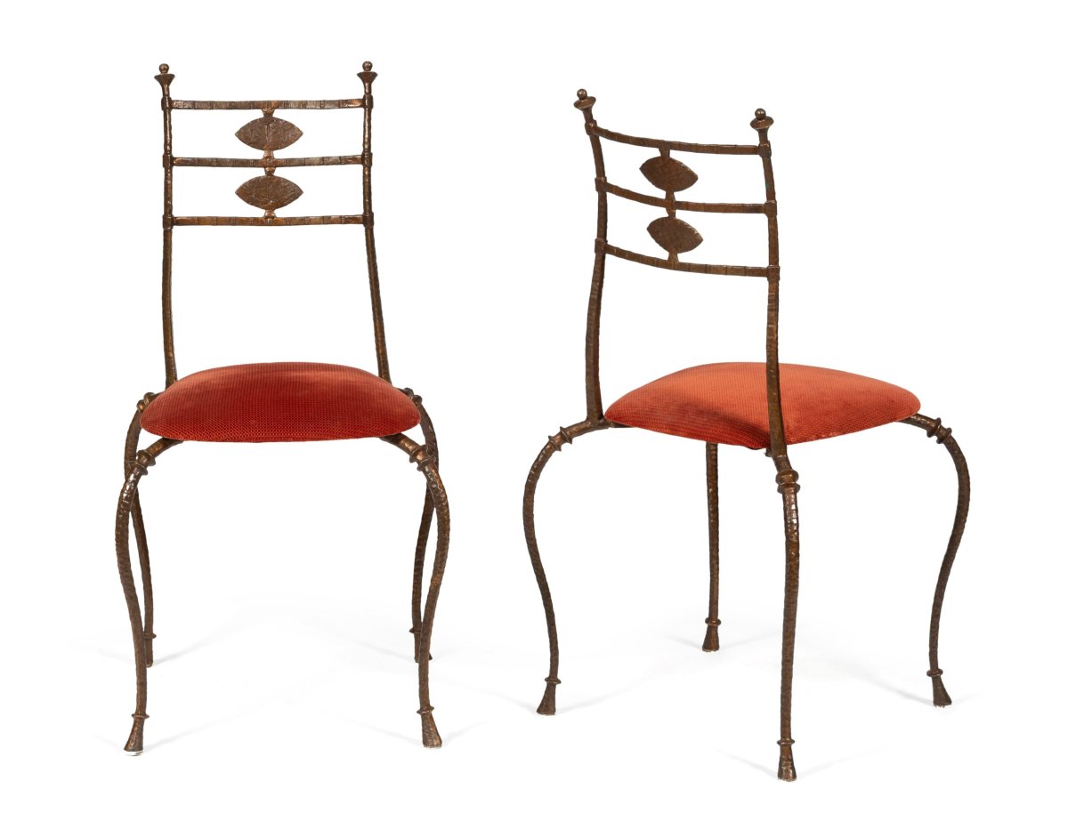 Set Of Six Bronze Club Chairs By Franck Evennou, Galerie Avant-scène Edition, Circa 2000-photo-2