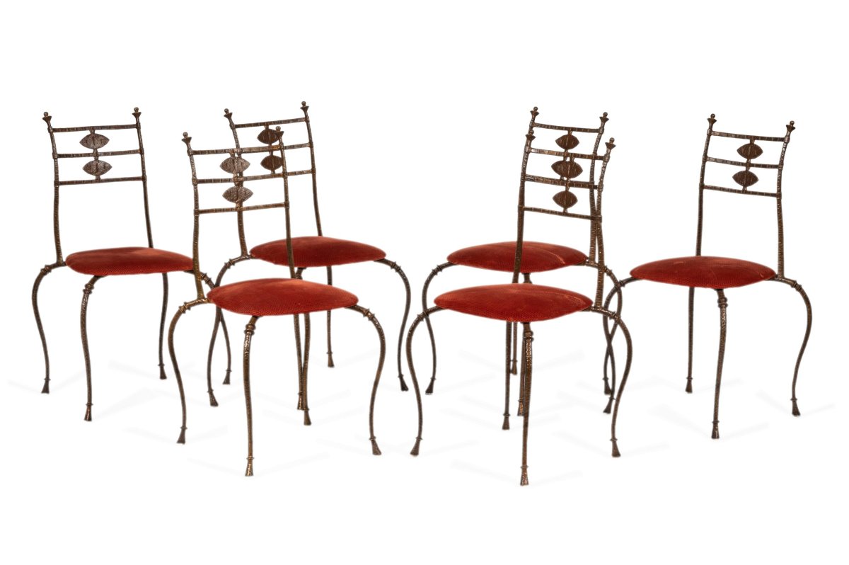 Set Of Six Bronze Club Chairs By Franck Evennou, Galerie Avant-scène Edition, Circa 2000