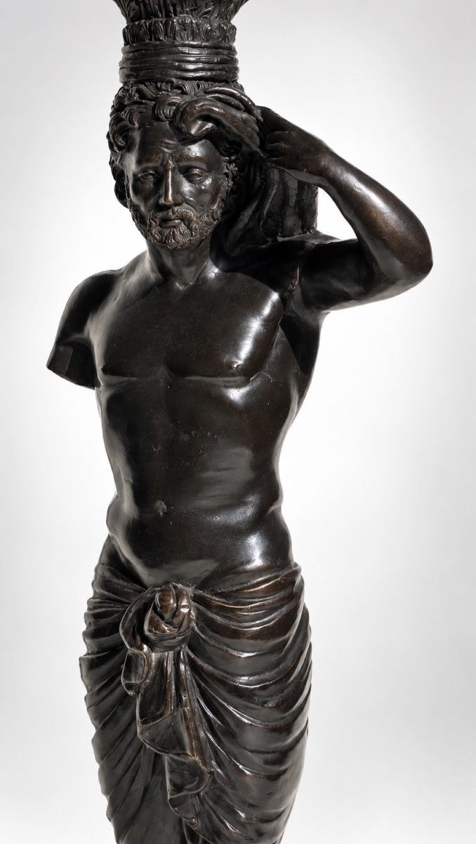 Bronze Lamp Featuring An Atlantean Caryatid Figure, Neoclassical Style XIXe Century -photo-2
