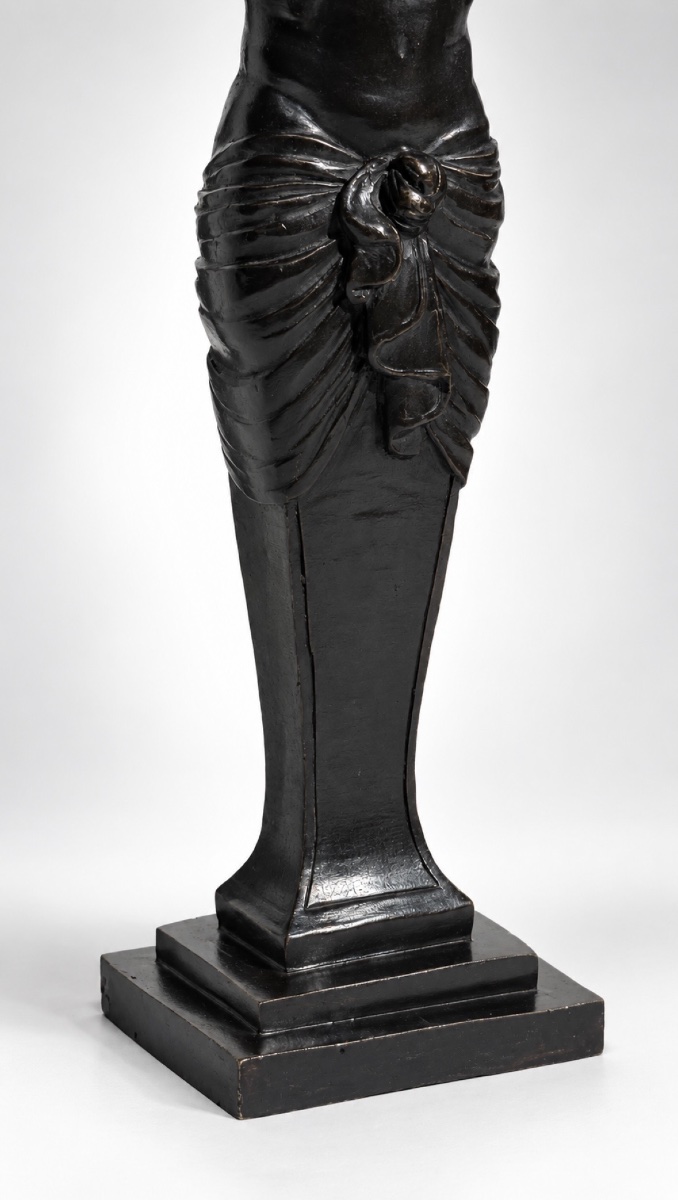 Bronze Lamp Featuring An Atlantean Caryatid Figure, Neoclassical Style XIXe Century -photo-4