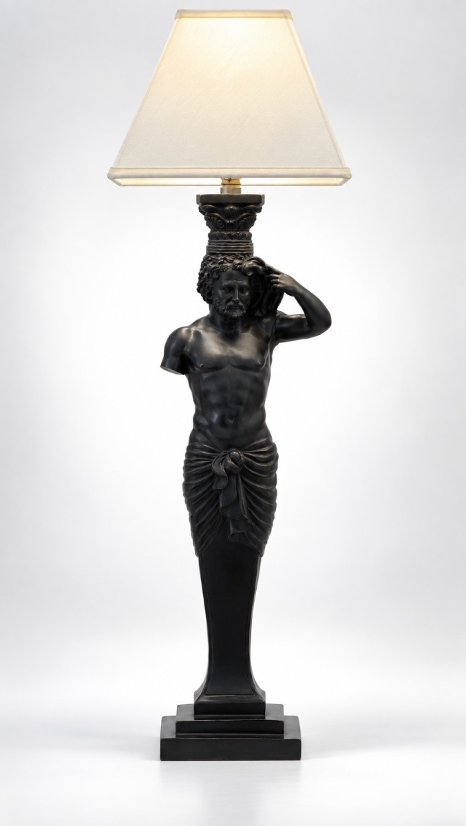 Bronze Lamp Featuring An Atlantean Caryatid Figure, Neoclassical Style XIXe Century 
