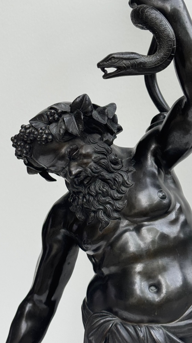 Michele Amodio–Silène « Sileno Portalampade »-Bronze-Naples-XIXe siècle-Sculture-Grand Tour-photo-1