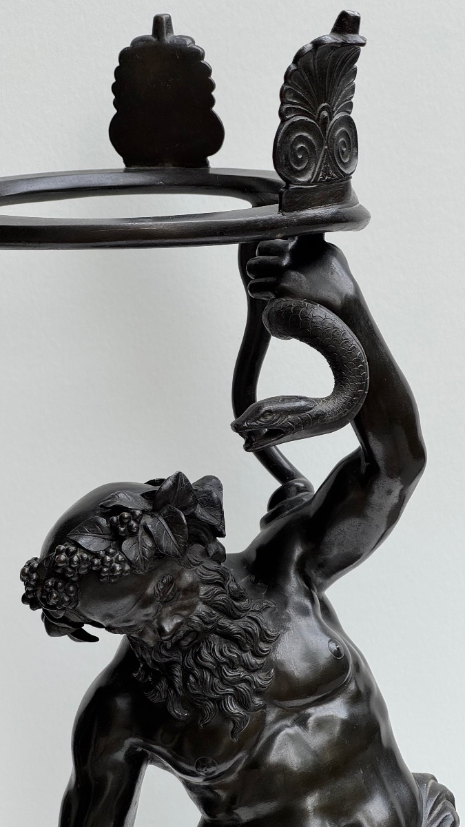 Michele Amodio–Silène « Sileno Portalampade »-Bronze-Naples-XIXe siècle-Sculture-Grand Tour-photo-2