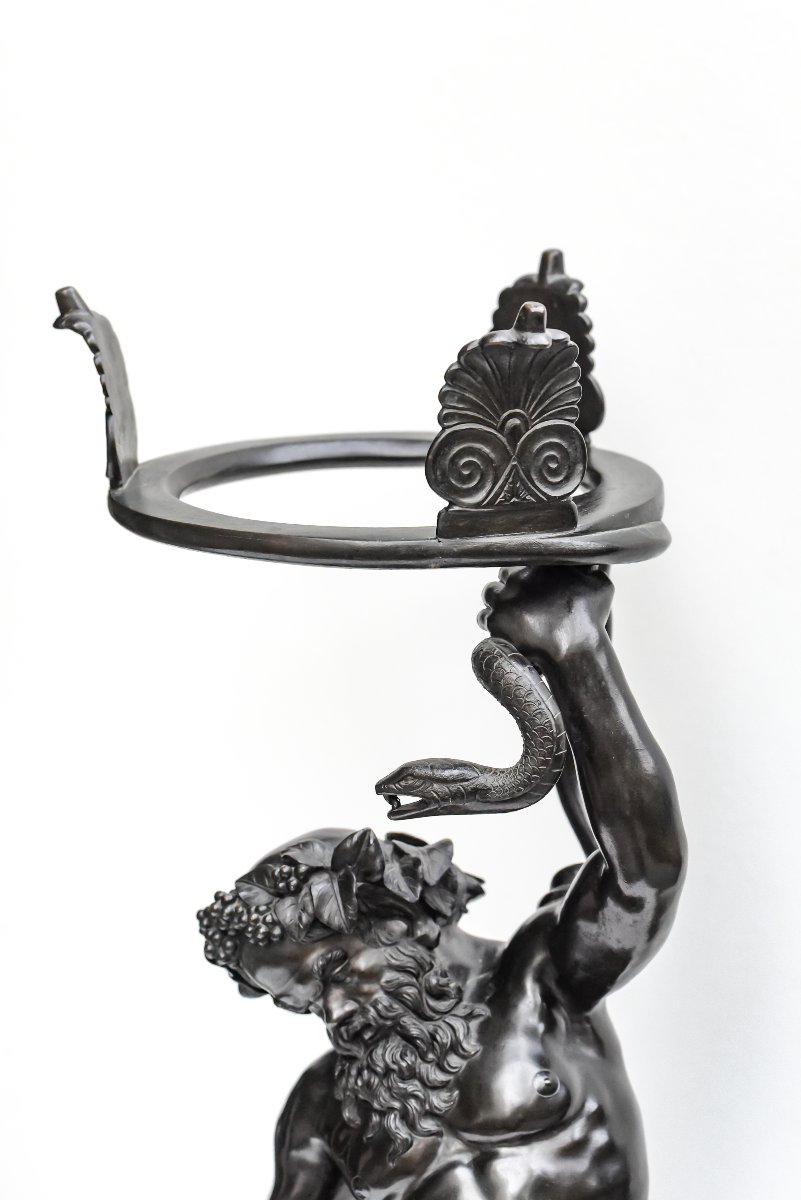 Michele Amodio–Silène « Sileno Portalampade »-Bronze-Naples-XIXe siècle-Sculture-Grand Tour-photo-4