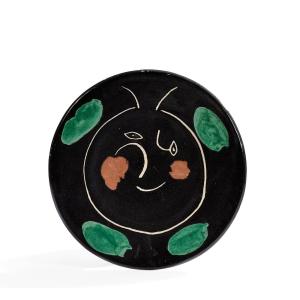 Pablo PICASSO-Visage Noir-Assiette ronde-Edition Picasso / Madoura Plein Feu