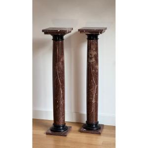 Pair Of Marble Columns - 19th - 20th Century - Pedestal - Stand - Support