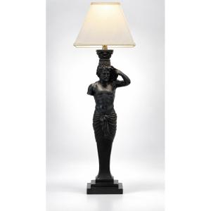 Bronze Lamp Featuring An Atlantean Caryatid Figure, Neoclassical Style XIXe Century