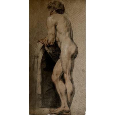 19th Century Nude Male  French Academic Drawing