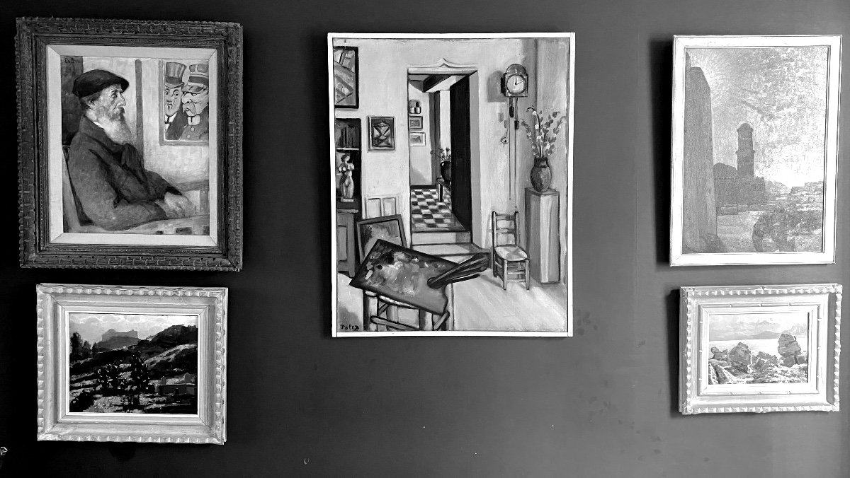 Intérieur Atelier George Polez Salon Des IndépendantsTableau expressionniste Huile Sur Toile-photo-2