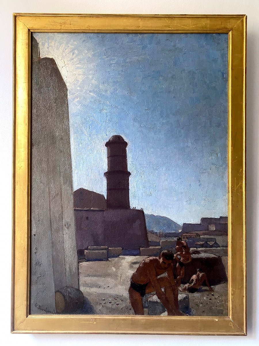 Bathers At Fort Saint Jean In Marseille, Etienne Bouchaud, Art Deco, Portrait Of A Man-photo-2