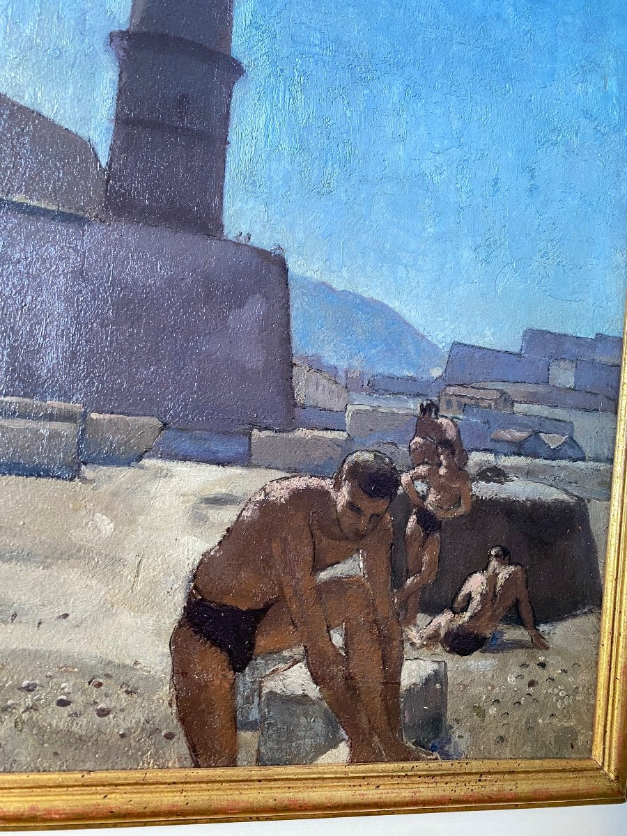 Bathers At Fort Saint Jean In Marseille, Etienne Bouchaud, Art Deco, Portrait Of A Man-photo-2