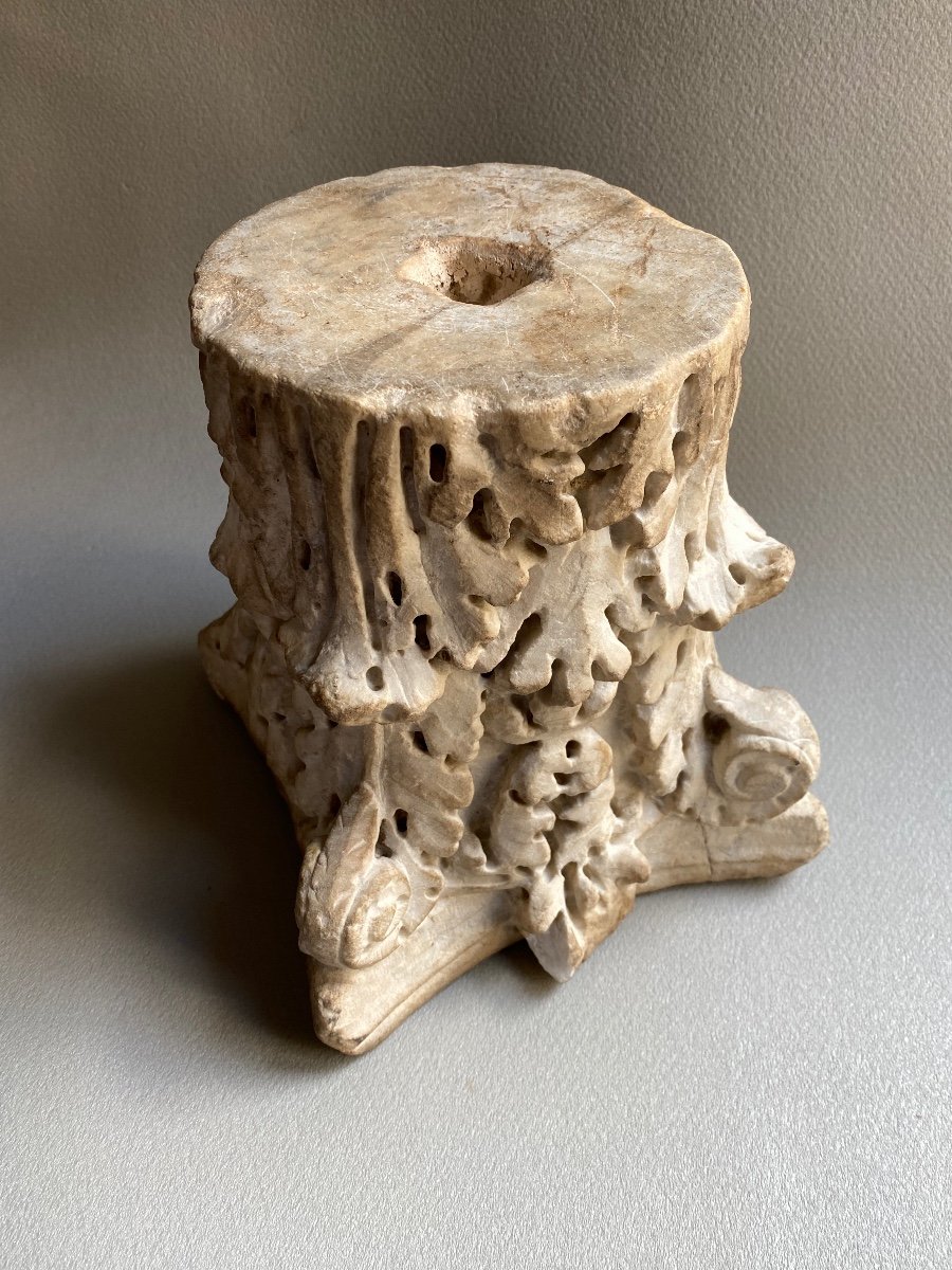 Corinthian Roman Capital Iie-iiie . Carrara Marble Italy Ancient Architectural Element-photo-4
