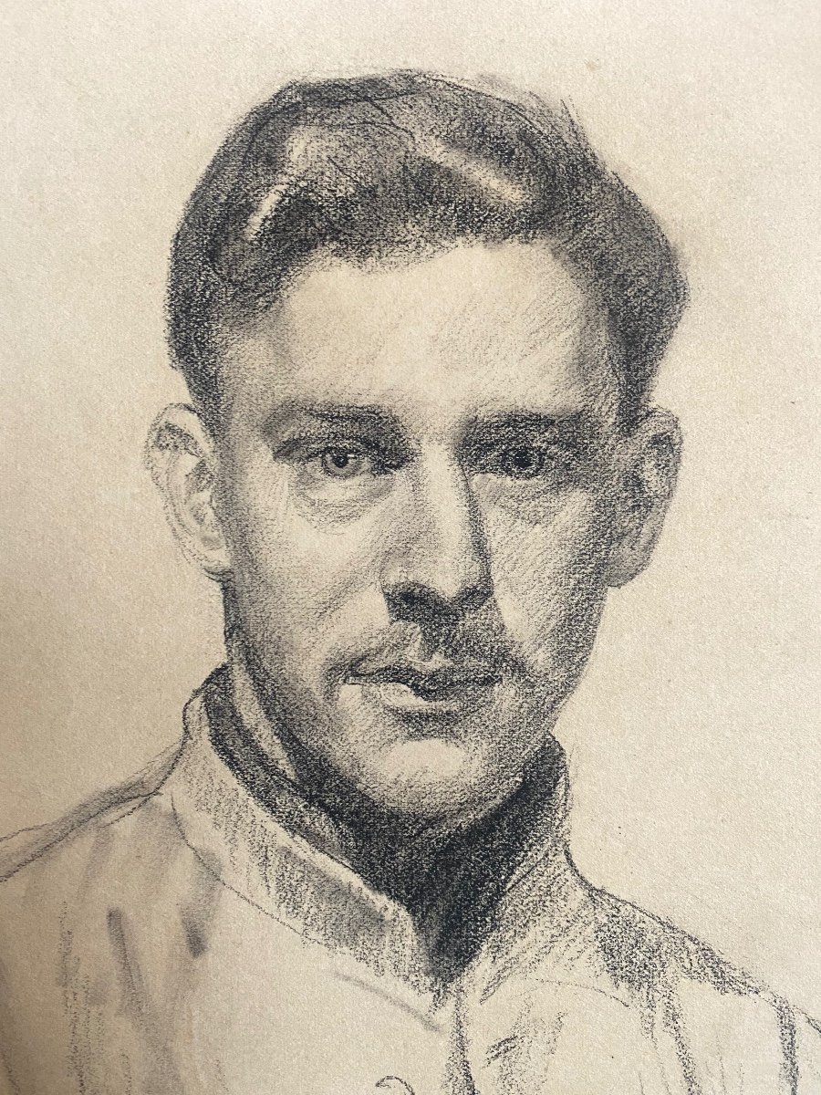 Portrait Du Sculpteur Paul Simon Par Paul Ledoux , Dessin Homme Artiste XX  -photo-2