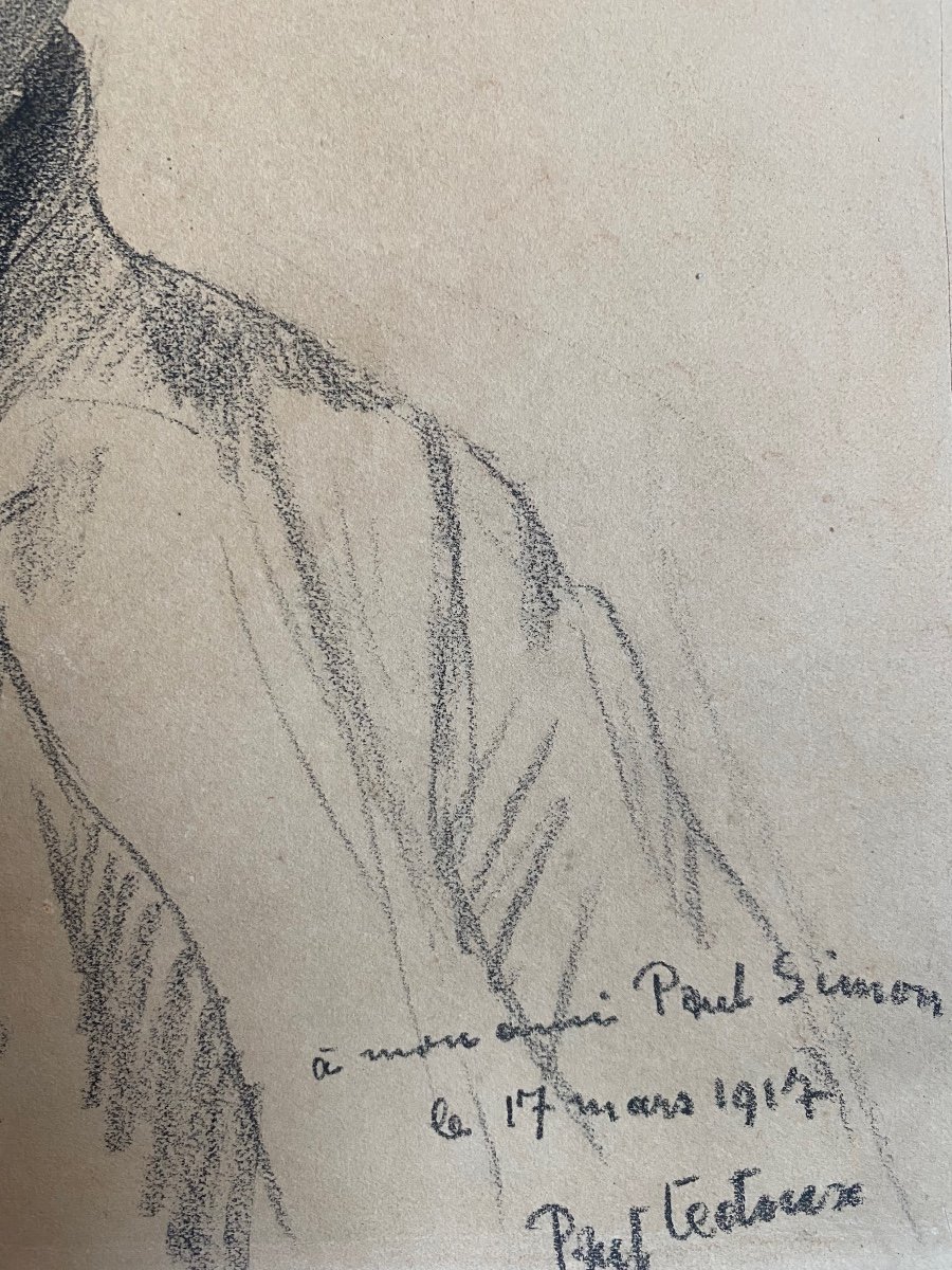 Portrait Du Sculpteur Paul Simon Par Paul Ledoux , Dessin Homme Artiste XX  -photo-2