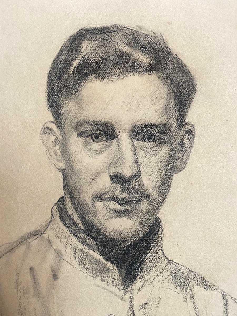 Portrait Du Sculpteur Paul Simon Par Paul Ledoux , Dessin Homme Artiste XX  -photo-3
