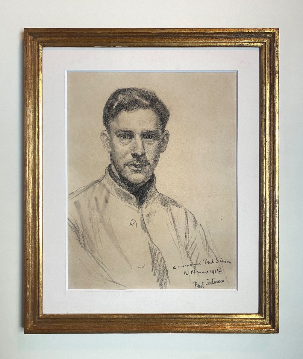 Portrait Du Sculpteur Paul Simon Par Paul Ledoux , Dessin Homme Artiste XX  